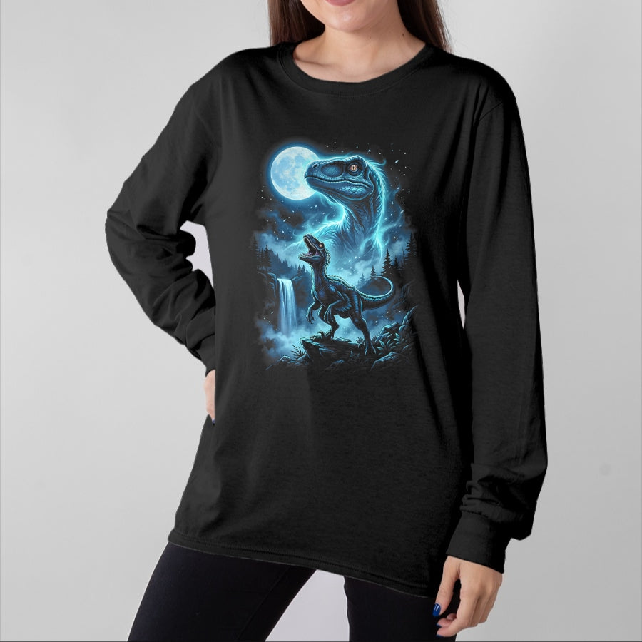 Best Dinosaur Lover Shirt, Funny Dinosaur UnisexT-Shirt/Hoodie/Sweatshirt HLT00 - Velociraptor Silhouette Mystical Moon Dinosaur T-Shirt