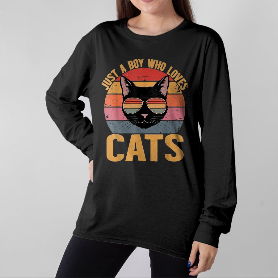 Cat Love Shirt, Funny Cat Lover Gift UnisexT-Shirt/Hoodie/Sweatshirt HLT00 - Just A Boy Who Loves Cats Retro Cat Lover Boys Kids T-Shirt, Youth, Purple Heather, Small