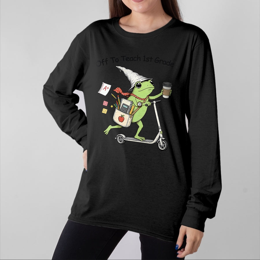 Best Student Shirt, Funny Back To School UnisexT-Shirt/Hoodie/Sweatshirt HLT00 - Off to Teach 1st Grade Teacher Frog Funny Back to School T-Shirt