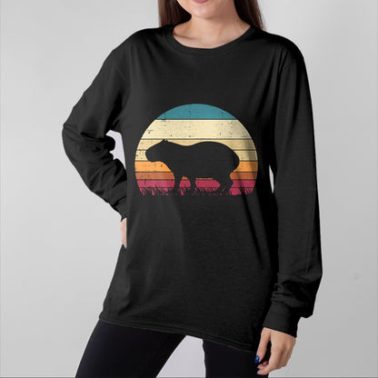 Cute Capybara Shirt, Funny Capybara Unisex T-Shirt/Hoodie/Sweatshirt HLT00 - Capybara Silhouette Sunset Retro Capy Rodent Men Women Kids T-Shirt