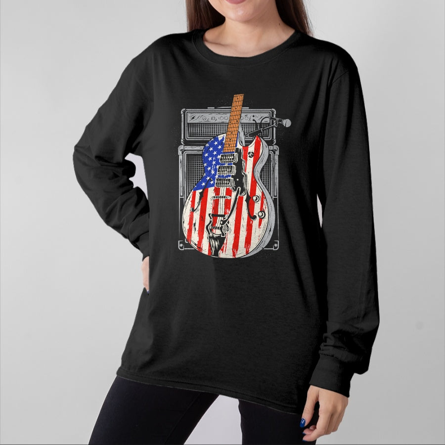 Guitar Lover Shirt, Funny Guitar UnisexT-Shirt/Hoodie/Sweatshirt HLT00 - American Flag Guitar 4th of July Guitarist USA Country Music T-Shirt