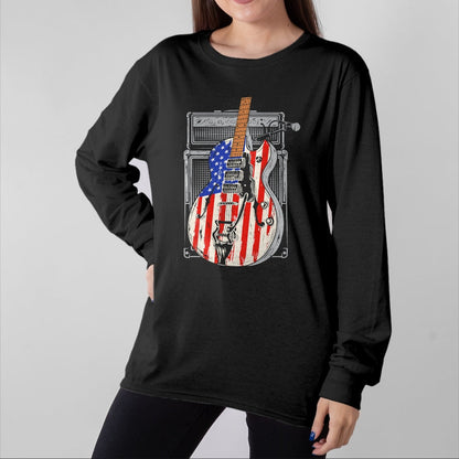 Guitar Lover Shirt, Funny Guitar UnisexT-Shirt/Hoodie/Sweatshirt HLT00 - American Flag Guitar 4th of July Guitarist USA Country Music T-Shirt