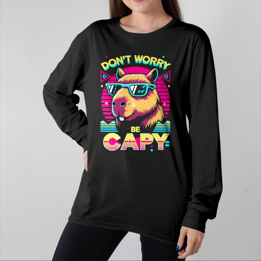Cute Capybara Shirt, Funny Capybara Unisex T-Shirt/Hoodie/Sweatshirt HLT00 - Cool Capybara Retro Long Sleeve T-Shirt
