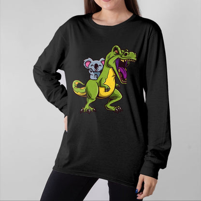 Best Dinosaur Lover Shirt, Funny Dinosaur UnisexT-Shirt/Hoodie/Sweatshirt HLT00 - Kawaii Koala Bear Riding T-Rex - Cute & Funny Trex Dinosaur T-Shirt