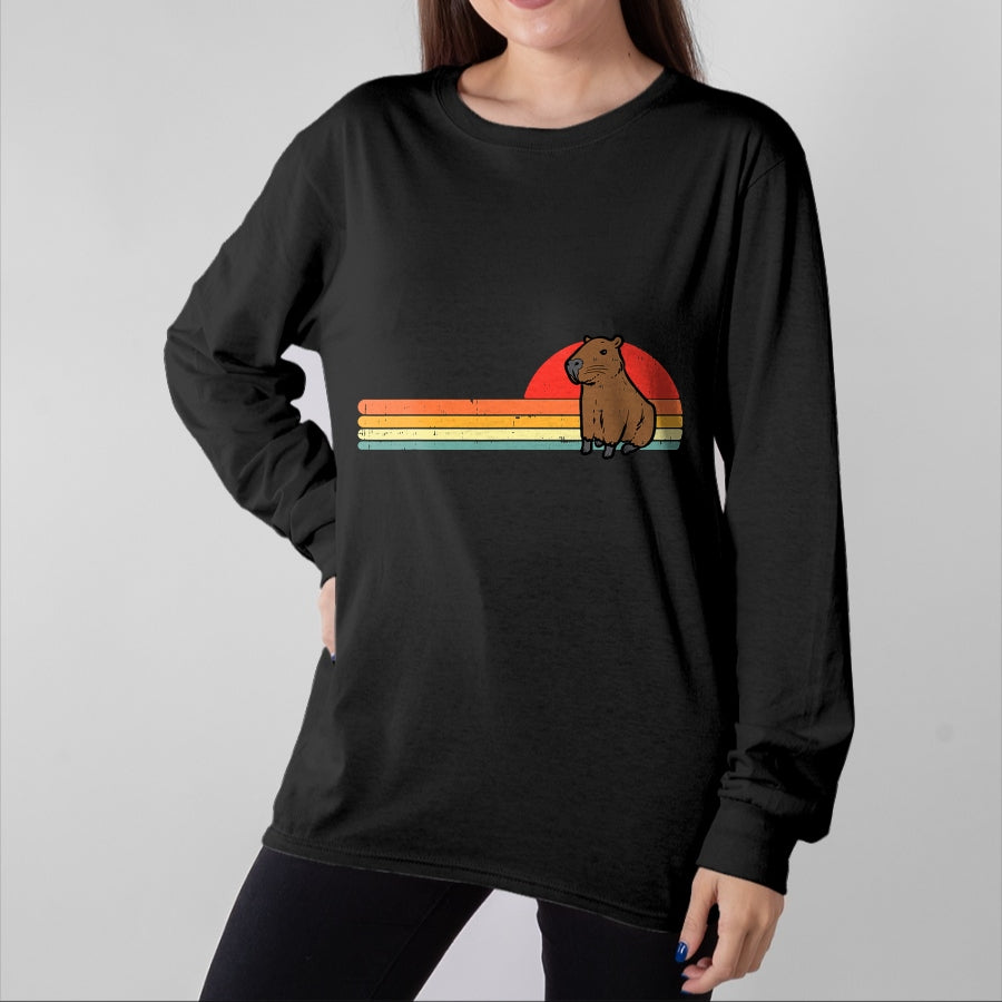 Cute Capybara Shirt, Funny Capybara UnisexT-Shirt/Hoodie/Sweatshirt HLT00 - Capybara Chest Sunset Retro Capy Rodent Men Women Kids Youth T-Shirt