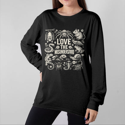 Cat Love Shirt, Funny Cat Lover Gift UnisexT-Shirt/Hoodie/Sweatshirt HLT00 - Love The Misunderstood Bat Raven Cat Snake Spider Moth Frog T-Shirt (2)