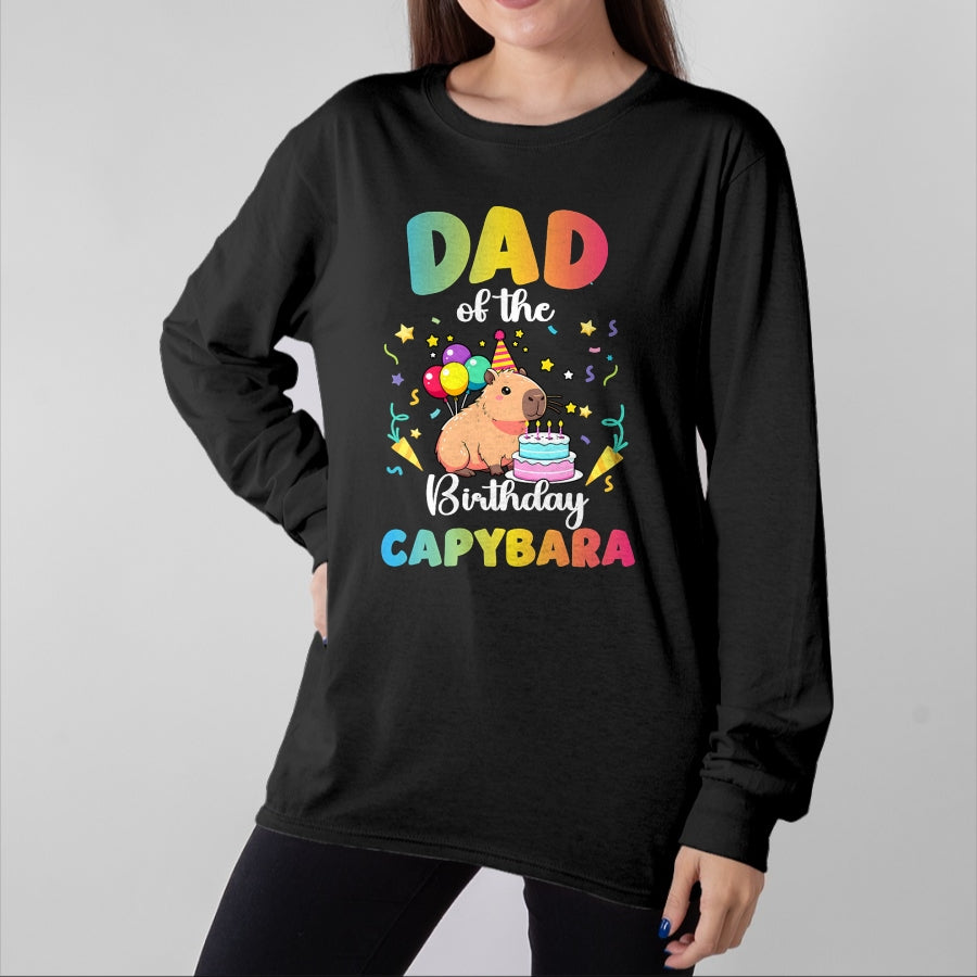 Cute Capybara Shirt, Funny Capybara Unisex T-Shirt/Hoodie/Sweatshirt HLT00 - Dad of The Birthday Girl Capybara Bday Party Family T-Shirt