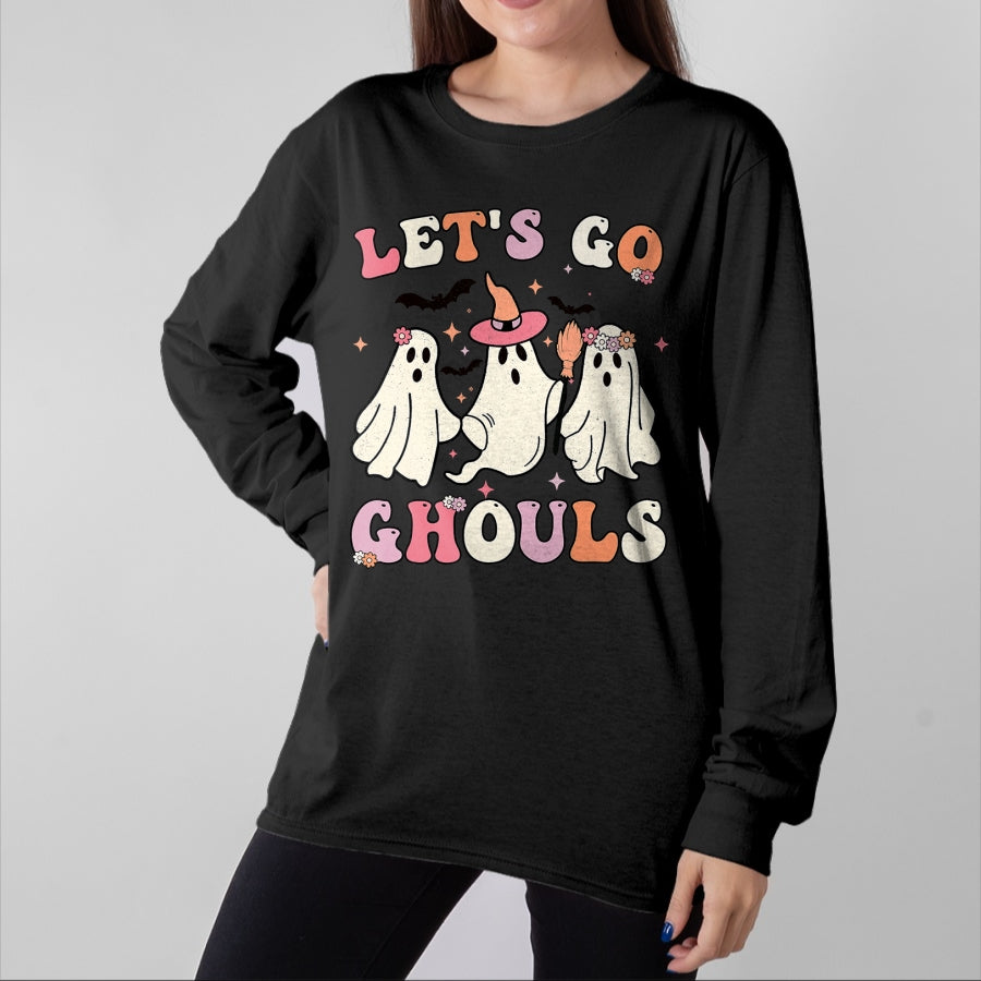 Best Thanksgiving Family Shirt , Funny Thanksgiving UnisexT-Shirt/Hoodie/Sweatshirt HLT00 - Retro Groovy Let's Go Ghouls Halloween Ghost Outfit Costumes T-Shirt