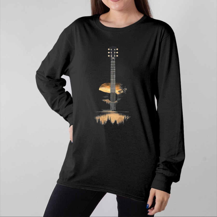 Guitar Lover Shirt, Funny Guitar UnisexT-Shirt/Hoodie/Sweatshirt HLT00 - Sunset Acoustic Guitar Scenic Nature Art T-Shirt, Men, Black, 3X-Large (1)