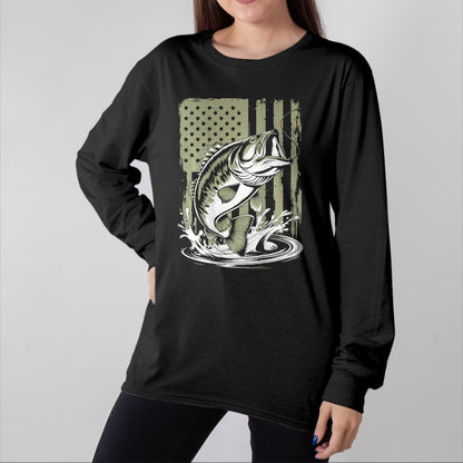 Funny Fishing Shirt, Gift For Fishing Lover Unisex T-Shirt/Hoodie/Sweatshirt HLT00 - Fishing Camo Bass Fish American Flag Men_s Graphic Fishing T-Shirt