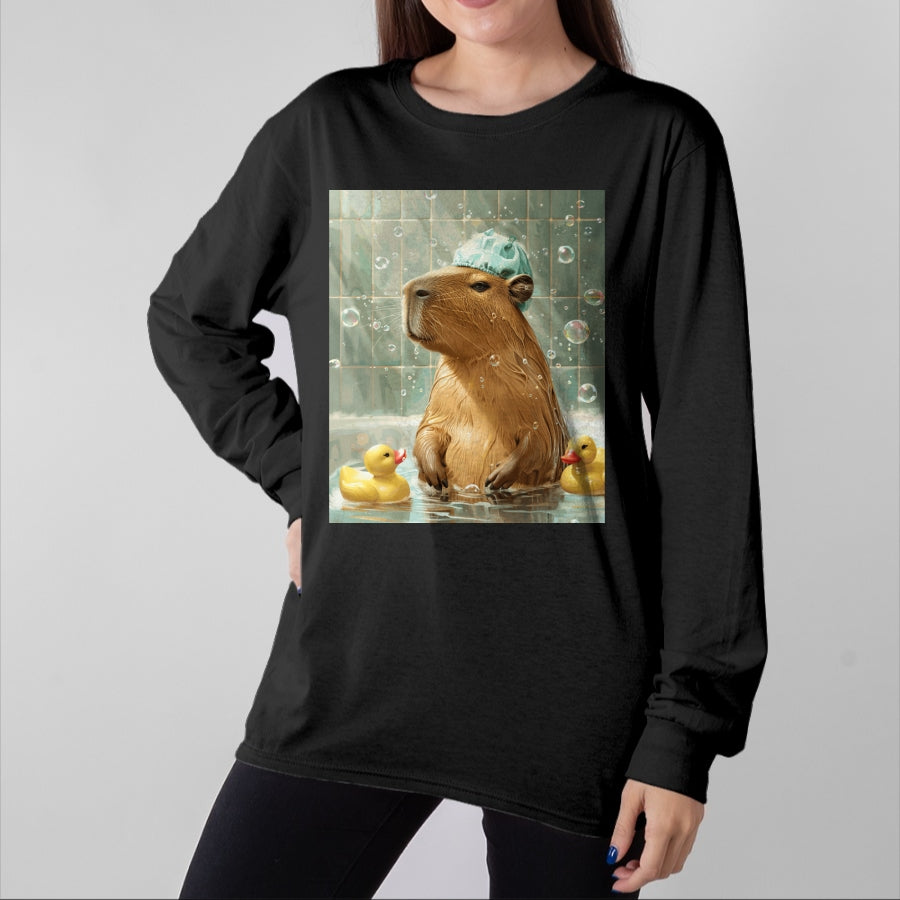 Cute Capybara Shirt, Funny Capybara Unisex T-Shirt/Hoodie/Sweatshirt HLT00 - Funny Graphic Capybara Long Sleeve T-Shirt (22)