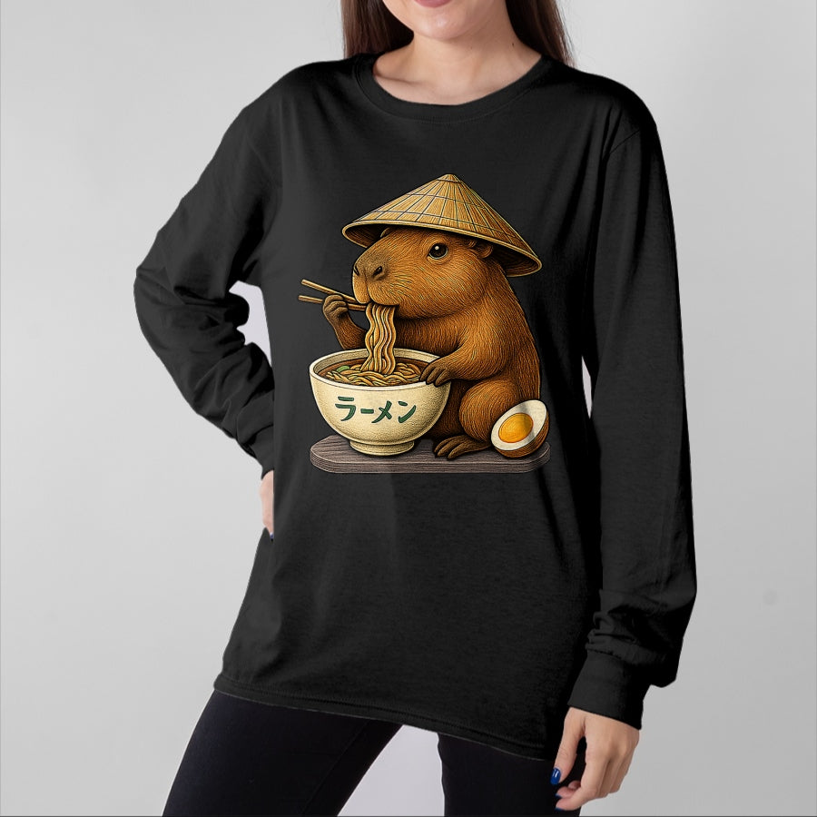 Cute Capybara Shirt, Funny Capybara Unisex T-Shirt/Hoodie/Sweatshirt HLT00 - Capybara Eating Japanese Ramen Kawaii Anime tee Funny Kids T-Shirt