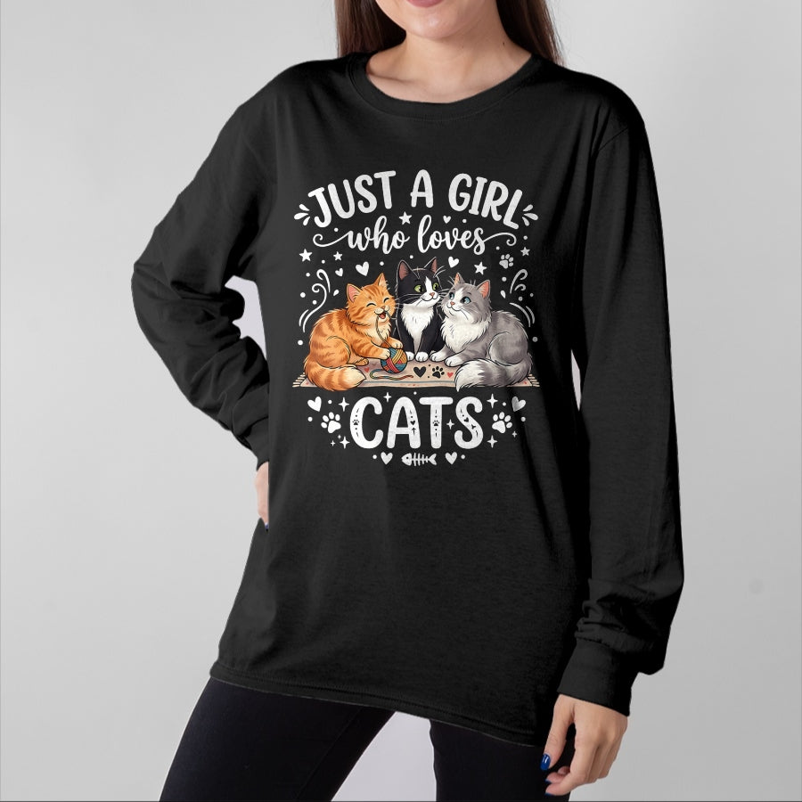 Cat Love Shirt, Funny Cat Lover Gift UnisexT-Shirt/Hoodie/Sweatshirt HLT00 - Just A Girl Who Loves Cats T-Shirt (2)