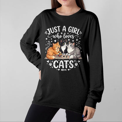 Cat Love Shirt, Funny Cat Lover Gift UnisexT-Shirt/Hoodie/Sweatshirt HLT00 - Just A Girl Who Loves Cats T-Shirt (2)