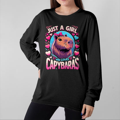 Cute Capybara Shirt, Funny Capybara Unisex T-Shirt/Hoodie/Sweatshirt HLT00 - Just a Girl who Loves Capybaras T-Shirt (2)