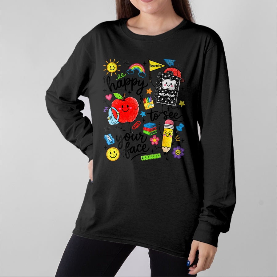 Best Student Shirt, Funny Back To School UnisexT-Shirt/Hoodie/Sweatshirt HLT00 - Happy to See Your Face School Supplies Back to School Kids T-Shirt
