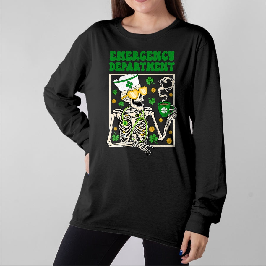 Patrick Day Shirts for Family, Funny Patrick Day shirts, st patrick's day Unisex T-Shirt/Hoodie/Sweatshirt HLT00 - Skeleton Emergency Department Coffee ER Nurse St Patrick Day T-Shirt