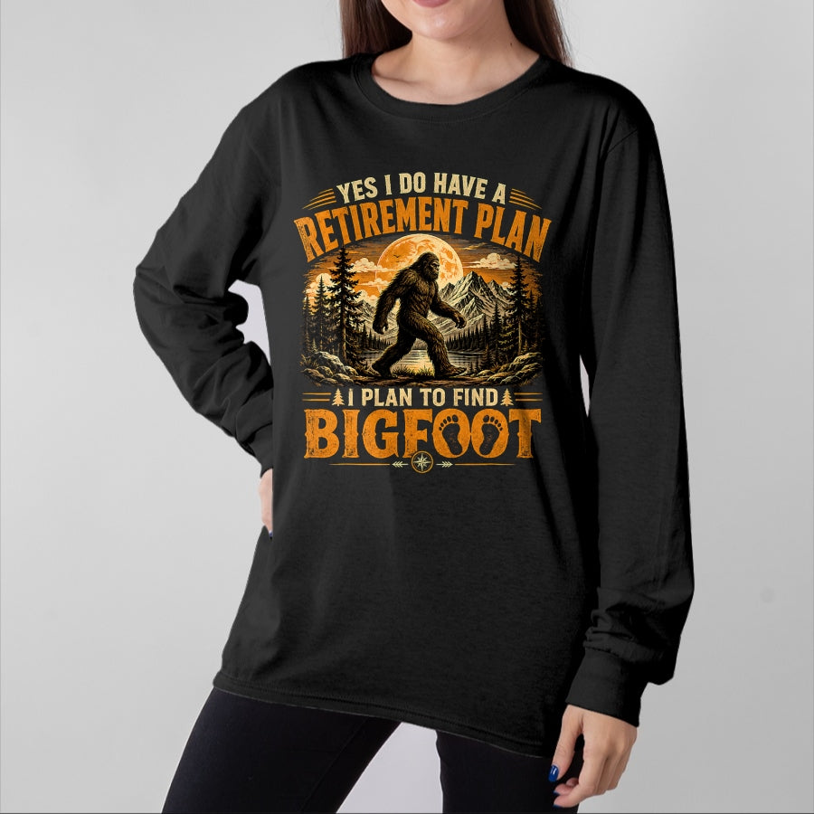 Funny Camping Shirt, Gift For Camping Lover Unisex T-Shirt/Hoodie/Sweatshirt HLT00 - Vintage Bigfoot Mountain Explorer Retirement Plan Merch T-Shirt