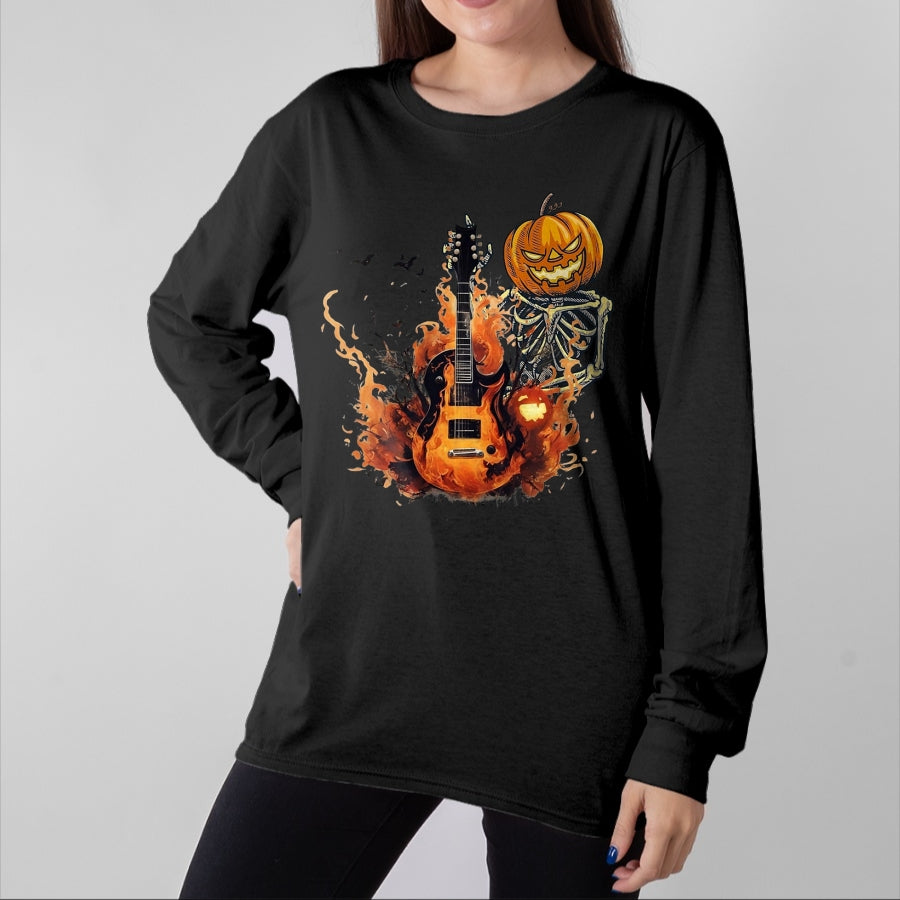 Guitar Lover Shirt, Funny Guitar UnisexT-Shirt/Hoodie/Sweatshirt HLT00 - Funny Halloween Skeleton Rocker with Guitar Rock_n Roll Band T-Shirt, Men, Black, Large