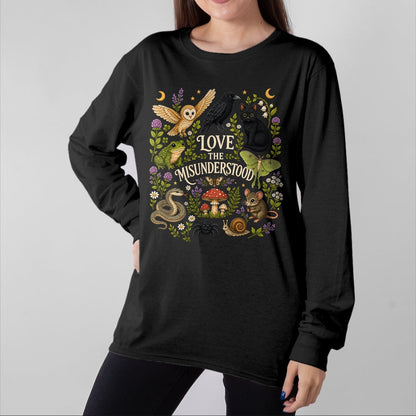 Cat Love Shirt, Funny Cat Lover Gift UnisexT-Shirt/Hoodie/Sweatshirt HLT00 - Love The Misunderstood Bat Raven Cat Snake Spider Moth Frog T-Shirt (1)