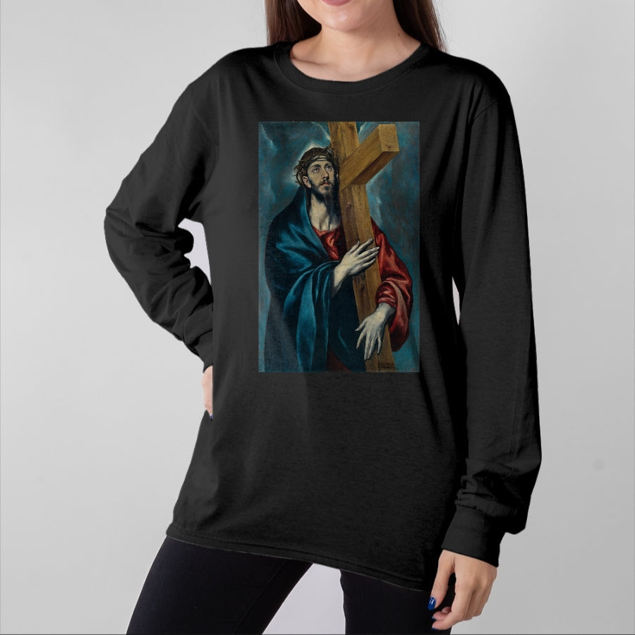 Christian Tee, Christian Faith Unisex T-Shirt/Hoodie/Sweatshirt HLT00 - Christ Carrying the Cross Jesus Painting Saviour Christian T-Shirt