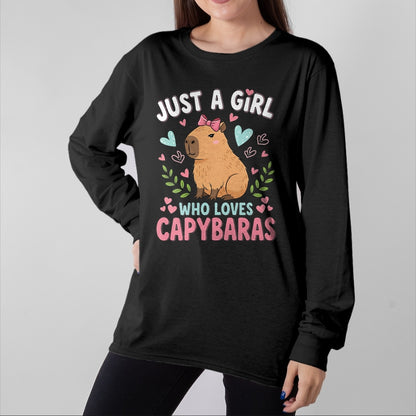 Cute Capybara Shirt, Funny Capybara Unisex T-Shirt/Hoodie/Sweatshirt HLT00 - Just a Girl who Loves Capybaras T-Shirt (4)