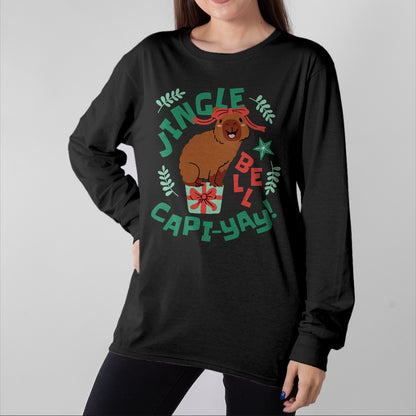 Cute Capybara Shirt, Funny Capybara Unisex T-Shirt/Hoodie/Sweatshirt HLT00 - Festive Capybara Long Sleeve T-Shirt