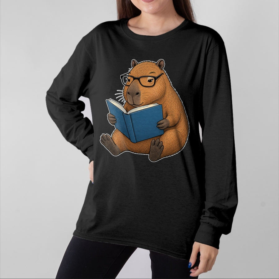 Cute Capybara Shirt, Funny Capybara UnisexT-Shirt/Hoodie/Sweatshirt HLT00 - Capybara Bookworm Reading Book Funny Graphic T-Shirt