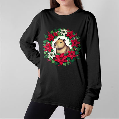 Cute Capybara Shirt, Funny Capybara UnisexT-Shirt/Hoodie/Sweatshirt HLT00 - Capybara Christmas illustration Long Sleeve T-Shirt
