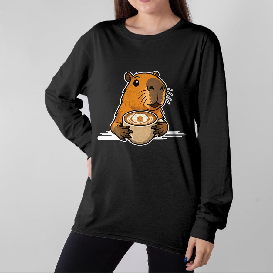 Cute Capybara Shirt, Funny Capybara Unisex T-Shirt/Hoodie/Sweatshirt HLT00 - Capybara Coffee Lover Latte Art Funny Capybara T-Shirt