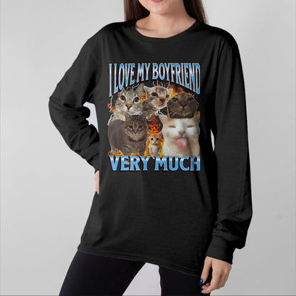 Cat Love Shirt, Funny Cat Lover Gift UnisexT-Shirt/Hoodie/Sweatshirt HLT00 - My Boyfriend Funny Cat Meme Bootleg Graphic T-Shirt, Men, Black, 3X-Large