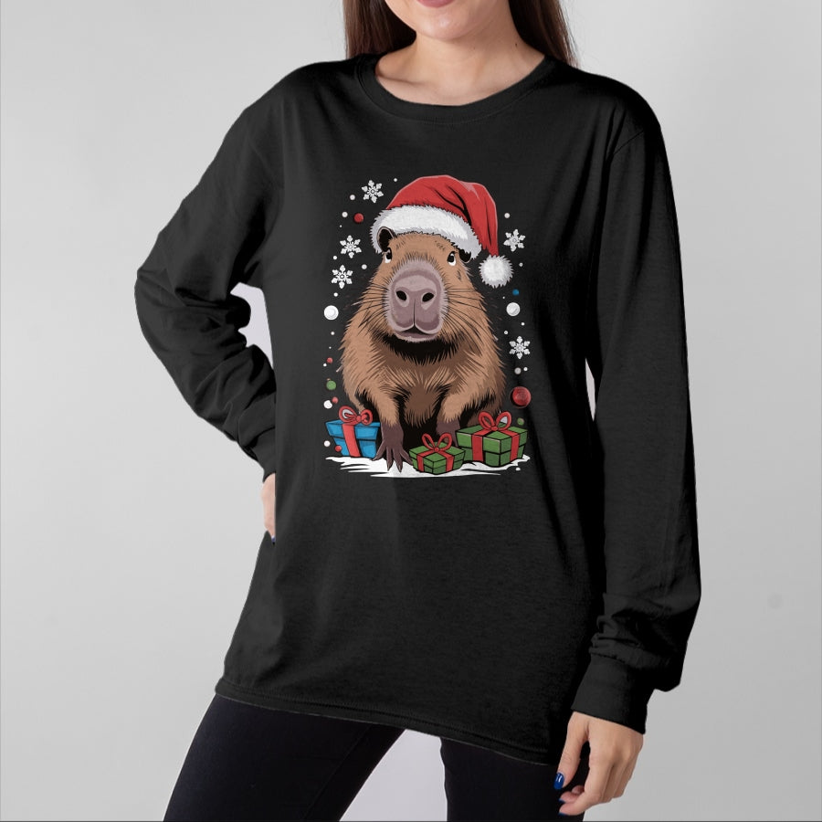 Cute Capybara Shirt, Funny Capybara Unisex T-Shirt/Hoodie/Sweatshirt HLT00 - Capybara Christmas Long Sleeve T-Shirt (4)