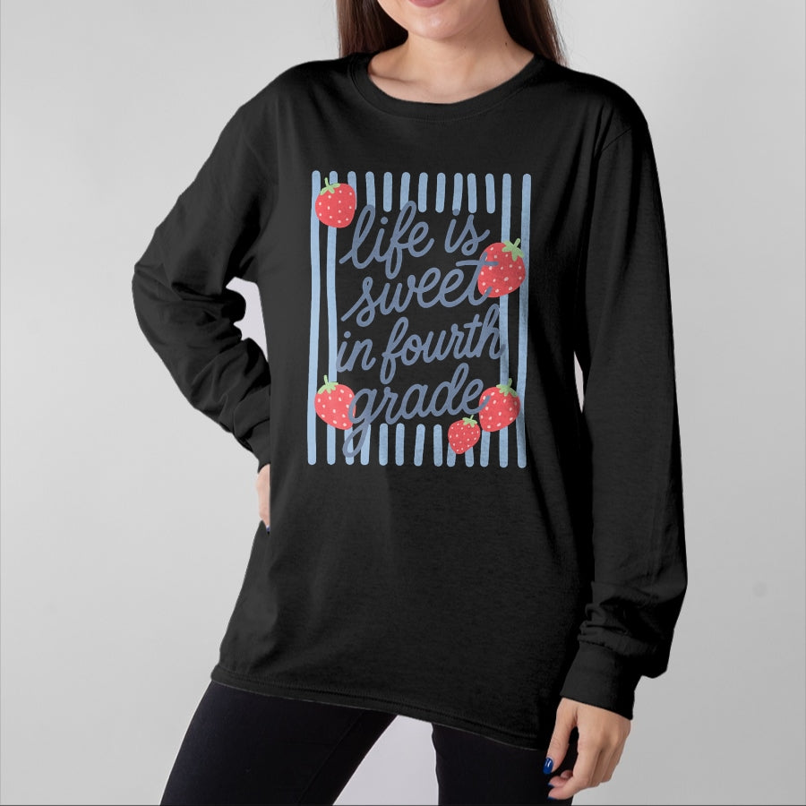 Best Student Shirt, Funny Back To School UnisexT-Shirt/Hoodie/Sweatshirt HLT00 - Striped Fourth Grade Strawberries Teacher Back to School T-Shirt