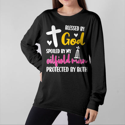 Best Wife Shirt, Wife and Husband Unisex T-Shirt/Hoodie/Sweatshirt HLT00 - Spoiled By My Oilfield Man  Husband Oilfield Worker Wife T-Shirt