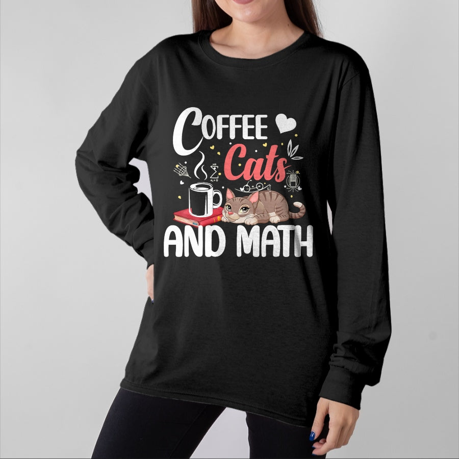Cat Love Shirt, Funny Cat Lover Gift UnisexT-Shirt/Hoodie/Sweatshirt HLT00 - I Love Math Cats And Coffee Heart Mathematics Teacher T-Shirt