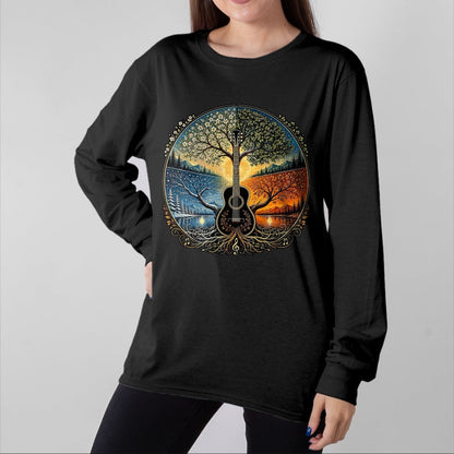 Guitar Lover Shirt, Funny Guitar UnisexT-Shirt/Hoodie/Sweatshirt HLT00 - Acoustic Guitar by the Lake Seasons Nature Music T-Shirt, Men, Black, X-Large