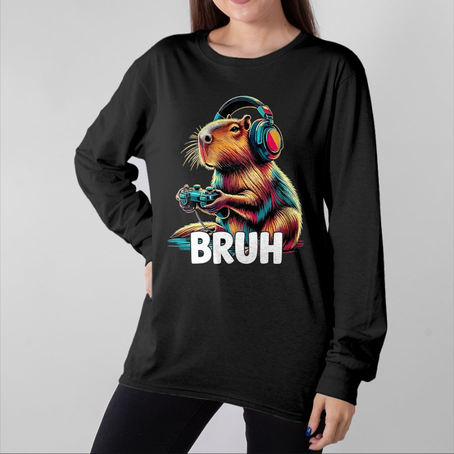 Cute Capybara Shirt, Funny Capybara UnisexT-Shirt/Hoodie/Sweatshirt HLT00 - Bruh Capybaras Funny Video Games Capybara T-Shirt, Men, Black, 3X-Large