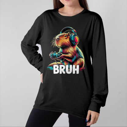 Cute Capybara Shirt, Funny Capybara UnisexT-Shirt/Hoodie/Sweatshirt HLT00 - Bruh Capybaras Funny Video Games Capybara T-Shirt, Men, Black, 3X-Large