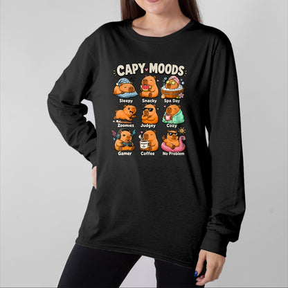 Cute Capybara Shirt, Funny Capybara Unisex T-Shirt/Hoodie/Sweatshirt HLT00 - Cute Capybara Moods Funny Animal Graphic Illustration T-Shirt