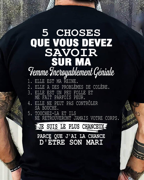 5 CHOSES QUE VOUS DEVEZ SAVOIR SUR MA FEMME INCROYABLEMENT GÉNIALE - CADEAU PARFAIT POUR VOTRE MARI, PETIT AMI - DTSM00 (SKU2605-160)