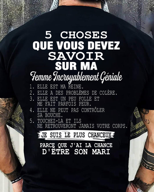 5 CHOSES QUE VOUS DEVEZ SAVOIR SUR MA FEMME INCROYABLEMENT GÉNIALE - CADEAU PARFAIT POUR VOTRE MARI, PETIT AMI - DTSM00 (SKU2605-160)