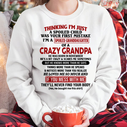 NOVEMBER - I'M A SPOILED GRANDDAUGHTER OF A CRAZY GRANDPA - From Grandpa - DTSM11 (SKU-GPD1-NTT11)