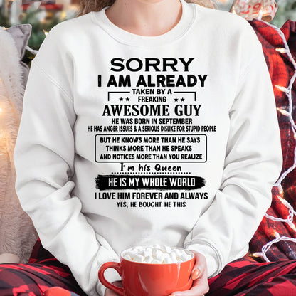 September - Taken by an Awesome Guy Shirt - Perfect Gift From Husband DTSM09 (SKUT08-11-09)