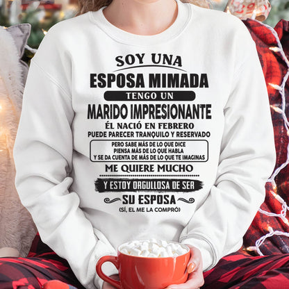Camiseta Soy una Esposa Mimada con un Marido Impresionante Nacido en Febrero - DTSM02 (SKU07-176-02)