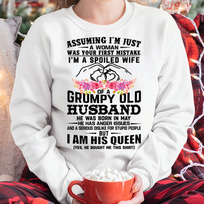 May - Spoiled Wife T-Shirt – Grumpy Old Husband Funny Tee - Perfect Gift From Husband - DTSM05 (SKU11-101-05)
