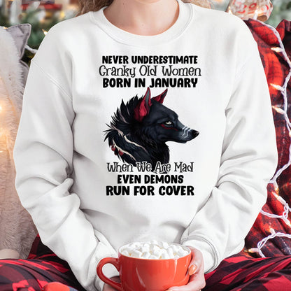 Never Underestimate Cranky Old Women Born In January – Birthday T-Shirt for Women - DTSM01 (SKU2603-45-01)