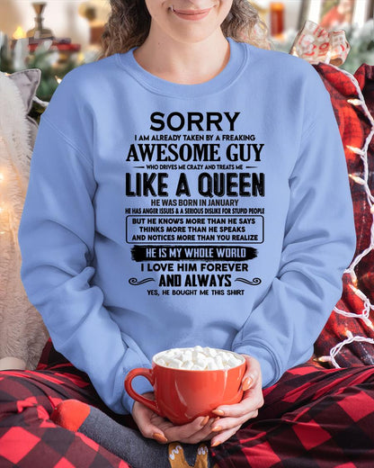 January - Sorry I am already taken by a freaking awesome guy - Gift for Wife From Husband - DTSM01 (SKU-SRG-01)