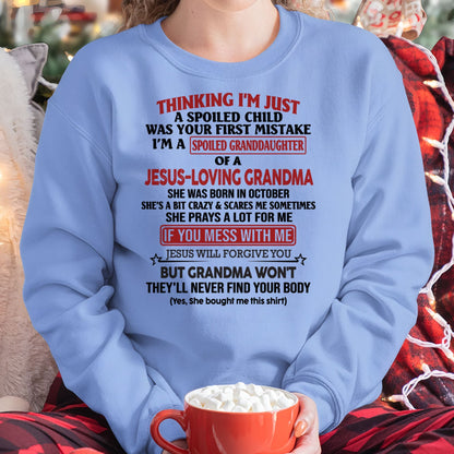 Christian Girl Shirt – Spoiled by Grandma October Edition – From Grandma to Granddaughter NTTD10 (SKU07-181-10)