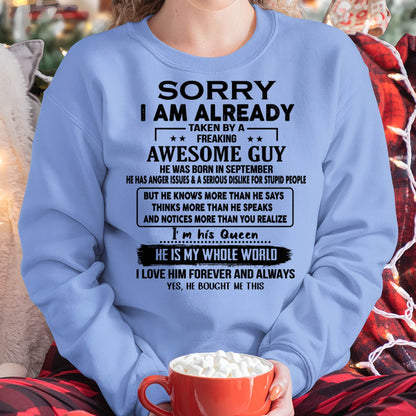 Taken by an Awesome Guy Shirt - Perfect Gift For Your Girlfriend DTSM09 (SKUT08-11-09)