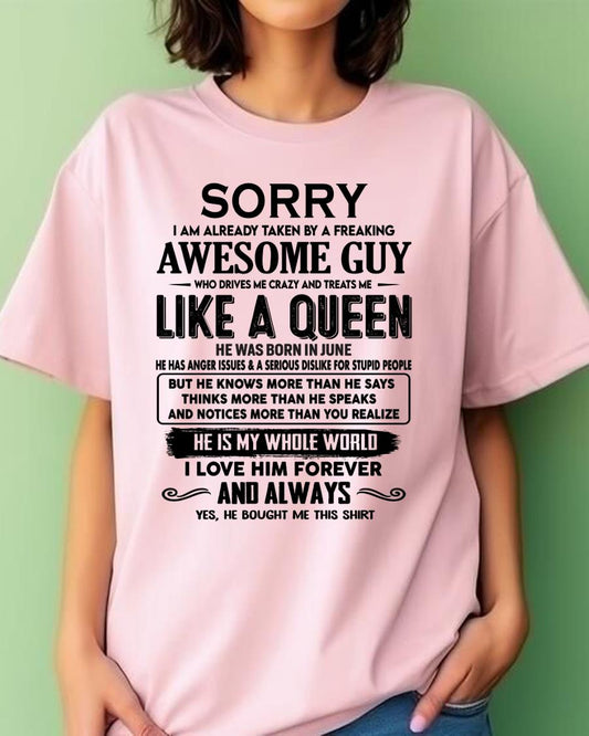 June - Sorry I am already taken by a freaking awesome guy - Gift for Wife From Husband - DTSM06 (SKU-SRG-06)